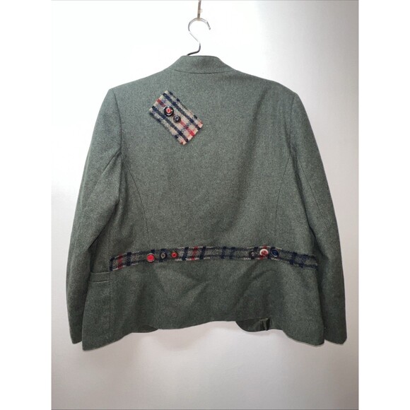 Vtg Tan Jay Womens Tweed Blazer Jacket Olive Green W/ Plaid Detail & Buttons M/L - Picture 10 of 16